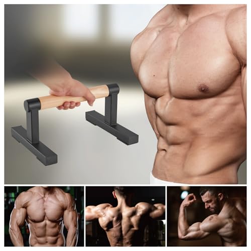 1 Pair Wooden Parallettes Push Up Bars for Men, Strength Training Pushup Stands Handles for Home Calisthenics, Fitness, Floor Workouts Solid Wood with White Metal Bracket - Support 500 lbs