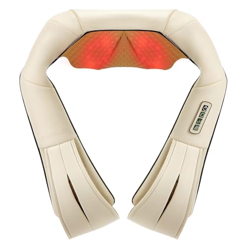 Nekteck Shiatsu Neck Massager with Heat for Pain Relief, NOT Cordless - color: Beige