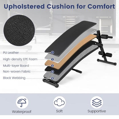 GYMAX Sit up Bench, Folding Workout Bench Press for Home Gym with 5 Adjustable Height, Heavy Duty Workout Benches for Ab Core Muscle, Strength Training Equipment