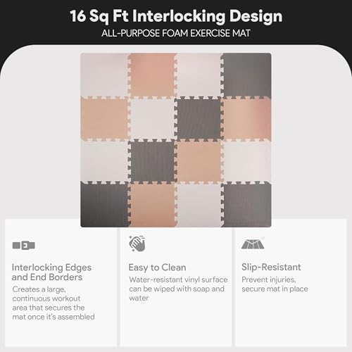 BalanceFrom 16-Pack 12x12 Inches EVA Interlocking Foam Play Tile Mat, Cream/Gray/Beige – 0.4-Inch Thick Non-Slip Puzzle Flooring for 16 Square Feet in Playroom, Nursery, or Playpen at Home