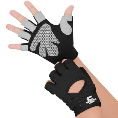 SAWANS Gym Gloves for Men & Women Ladies Weight Lifting Gloves Fitness Workout Breathable Training Non-Slip Grip Silicone Palm Protection Exercise Snug fit Hanging Pull-Ups Dumbbell