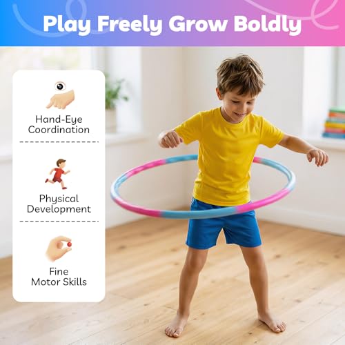 Liberry Kids Exercise Hoop, Detachable Fitness Rings for Workout, Adjustable Plastic Hoop for Home, Gym, Dance, Sport Toy Gift in Blue, Pink - size: 1 pack-6 pieces