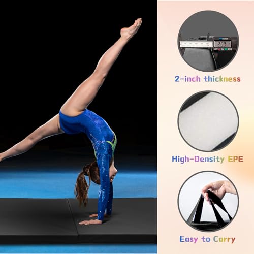 RitFit Upgraded Folding Exercise Mat, 2 Inch Thick Gymnastics Mat - color: Black(2' x 8')