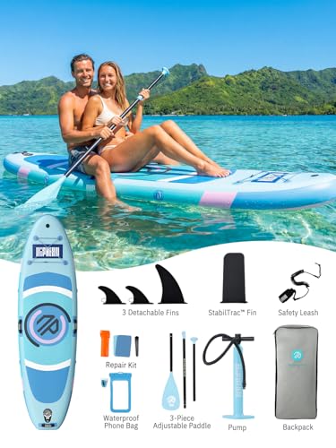 Niphean Extra Wide Paddle Board with StabilTrac Fin, Stable Inflatable Paddle Board with SUP Accessories, 10' Rigid Stand Up Paddle Board Extended Non-Slip EVA Deck for Yoga, Adults and Beginners
