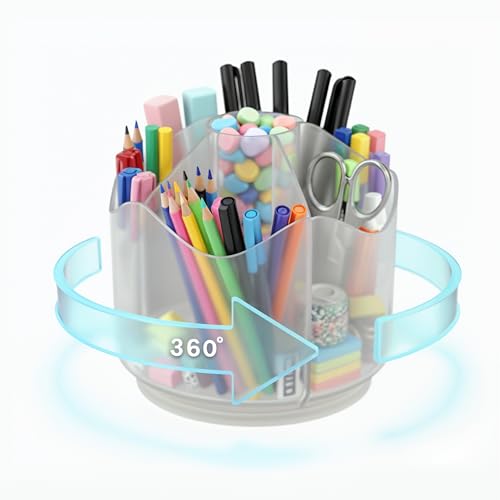 Spinning Desk Caddy Organizer Clear | 360 Rotating Desk Organizer Acrylic Pen Holder & Marker Organizers | 6 Slots Rotating Organizer & Spinning Organizer for Shops, Classroom, Vanity, Desk - style: Style H