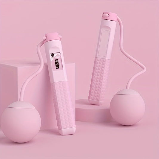 Jump Rope Two in One Adjustable Cordless Weighted Design with Digital Counter Handles for Cardio Home Fitness Body Shaping - color: Pink