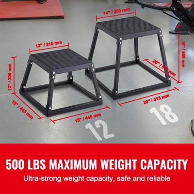 18 Inch Plyometric Jump Box, Steel Fitness Plyo Box, Anti-Slip Platform for Home Gym Training, Strength Conditioning, 500 lbs Capacity, Black