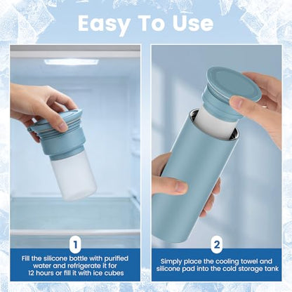 Cooling Station 3-in-1 Portable Kit: Insulated Stainless Steel Bottle with Reusable Ice Bag & Cooling Towel for Yoga, Running, Gym, Fitness, Workout, Camping & Sports