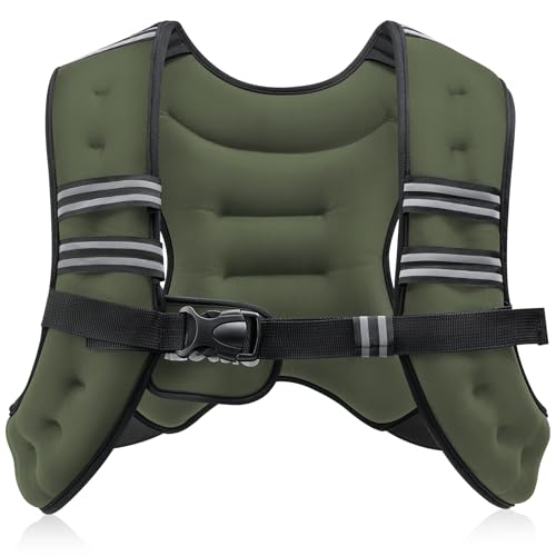 ZELUS Weighted Vest, 6lb/8lb/12lb/16lb/20lb/25lb/30lb Weight Vest with Reflective Stripe for Workout, Strength Training, Running, Fitness, Muscle Building, Weight Loss, Weightlifting - color: Green, size: 12lb