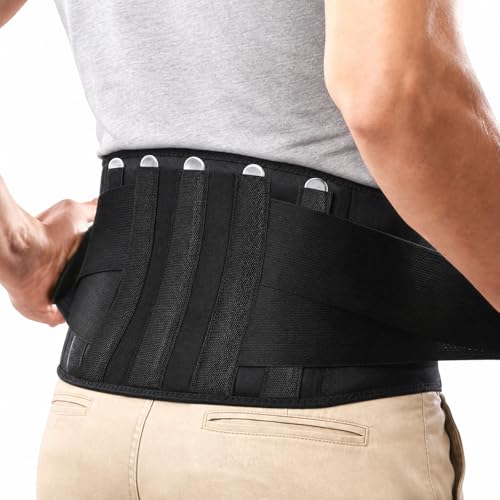 Back Brace for Lower Back Pain Relief, Wide Lumbar Support Belt for Men & Women, 5 Removable Metal Stays, Herniated Disc, Sciatica, Work & Lifting, Breathable Back Support (Large 39"-44.9") - size: Large