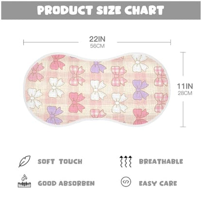 Pastel Bows Pattern Muslin Burp Cloths 4 Pack - Extra Large 22"x11", 4-Layer Soft Absorbent Cotton, Waterproof Backing, Baby Drool Rags for Newborn
