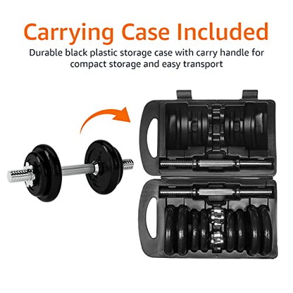 Amazon Basics Adjustable Dumbbell Hand Weight Set with Storage Case, Portable, Secure, 38 Pounds, Black
