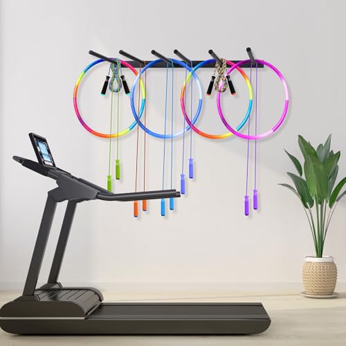 Wall Mount Jump Rope Rack Multi Use Hoop Rope Holder Organizer Fitness Equipment Storage Rack for Hoops, Foam Rollers Resistance Bands,Home/Gym Storage