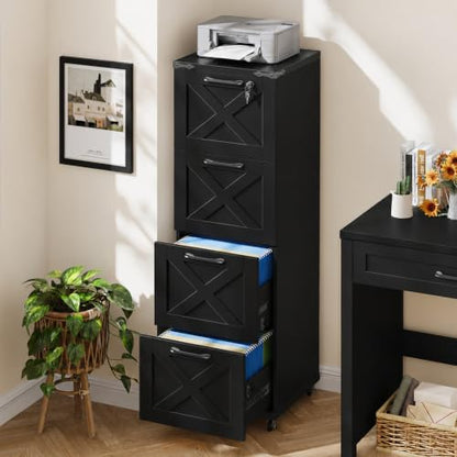 Vabches Office Filing Cabinet with 4 Drawers, Pure Black. - color: Pure Black, size: Vertical-4 Drawers