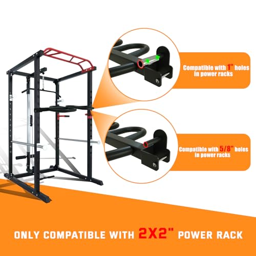 Dip Bar Attachment for 2"x2" Squat Rack, Heavy Duty Power Rack Attachment with 5/8" or 1" Hole (For 2" x 2" Power Rack with Multi Grips)