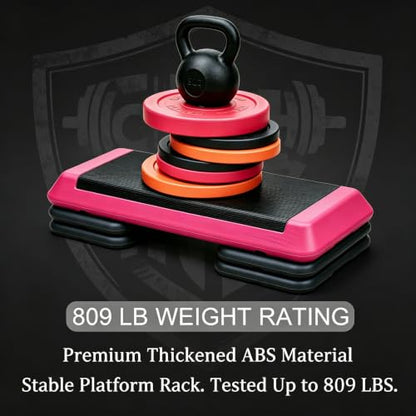 Aerobic Step Platform Height Adjustable Workout Step - color: Double-layer Base-Rose & Black