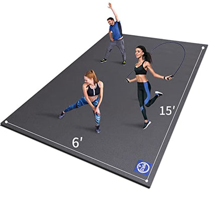 MRO Extra Large Exercise Mat 15'x6'/12'x6'/9'x6'(7mm) - color: Black, size: 6*15 FT