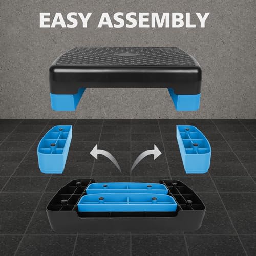 18'' Adjustable Aerobic Step Platform, Adjustable Fitness 4-6in Exercise Stepper Workout with 2 Risers, Aerobics Stepper Workout Stepper for Home Gym Cardio Strength & Training