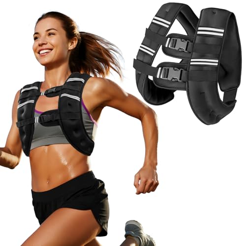 Weighted Vest Woman Man, 6lb/8lb/12lb/16lb/20lb/25lb/30lb Weight Vest with Reflective Stripes for Workout, Strength Training, Running, Fitness, Muscle Building, Weight Loss, Rucking Vest - color: Black, size: 12lb