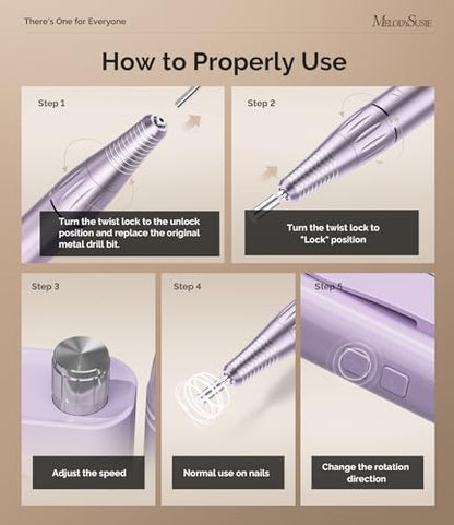 MelodySusie Entry-Level Clip-On Rechargeable Essential Nail Drill, SC300F 30000RPM E-File with LCD Display for All Manicure Shaping & Gel Removal,Ideal for Training,Nail Art Practice & Home Use,Purple - color: Purple