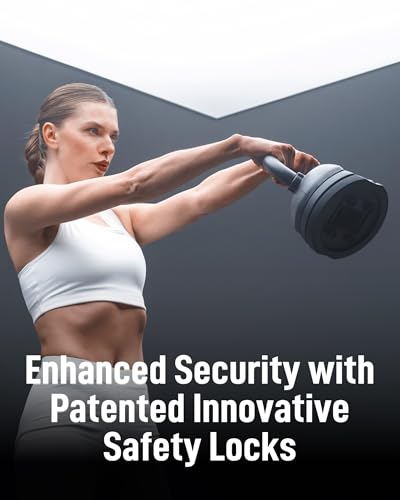 BYZOOM FITNESS Pure Series Adjustable Kettlebell 30/40/50LB - 5-IN-1 Weight Change, Patented Quick-Change Machenism, Ergonomic Curved Handle for Home Gym, Strength Training, HIIT, White OR Black