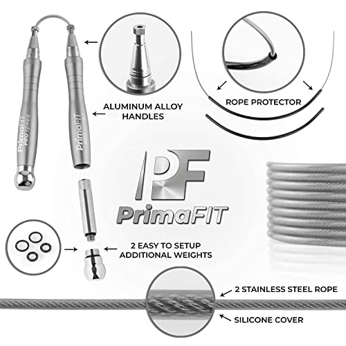 Jump Rope Pro Speed Skipping Rope Adjustable Adult Jumping Rope Weighted Aluminium Handles for Double Dutch Boxing Workout Crossfit Exercise Fitness Spare Cable Weights Protectors Carry Bag