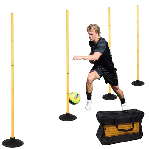 6 FT Agility Poles for Soccer, Basketball, Football, Equestrian, Pet Training, 4/6/8/10 Pack Detachable Soccer Poles w/Rubber Bases, Pole Bending Poles for Horses, Indoor/Outdoor Use - style: 4 Pack