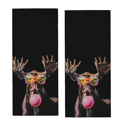 Whimsical Moose Hand Towel for Bathroom 2 Pack,Soft Microfiber Face Towels for Bath,Kitchen,Spa,and Gym,Decorative Absorbent Polyester Towels,Perfect for Home or Hotel Decor 14.5x28in - color: Moose12