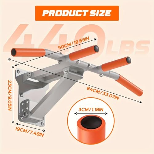 Pull Up Bar Wall Mounted,Foldable Design for Home Gym Equipment,Installation of 6 Expansion Screws,5mm Thicken Mounting Plate,330LBS Load Capacity