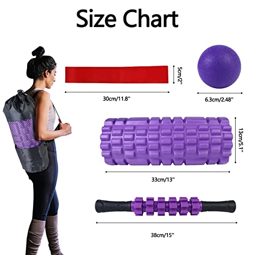 JOYENERGY 5 in 1 Foam Roller Set, Trigger Point Foam Roller Patented, Massage Roller Stick, Massage Ball, Stretching Strap for Deep Tissue Massager for Muscle Pilates Yoga Whole Body