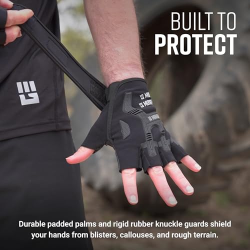 Gloves - Durable Fingerless Workout Gloves with Wrist Support for Obstacle Races and Fitness Training, Improves Grip, Protects Hands, Boosts Performance