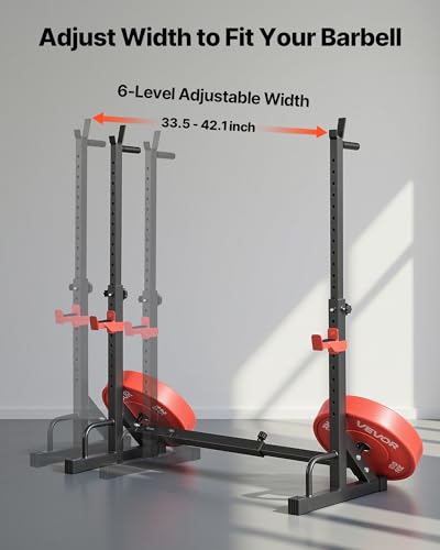 VEVOR Power Cage Squat Rack, Home Gym Power Rack with Adjustable Height & Width, 550LBS Strength Training Workout Equipment with Barbell Storage Racks & J-Hooks for Bench Press, Squat, Weight Lifting