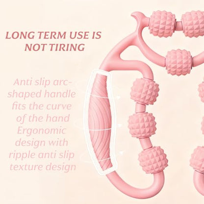 9-Wheel Muscle Massage Roller, Pink, PP+ABS Material, Adjustable for Cervical Arm Thigh Calf Massage, 10.24in x9.45in