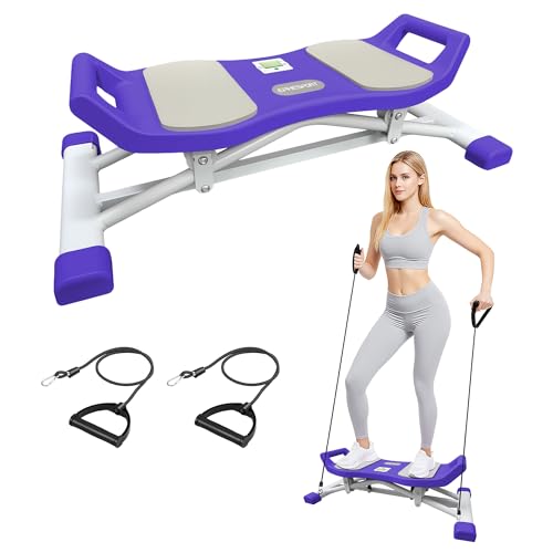 EPHESPORT Rocking Balance Board with Resistance Bands – Ski-Inspired Stepper for Core & Stability Training, LCD Monitor, 300 lbs Capacity, Wobble Fitness Trainer for Home Gym - color: Purple