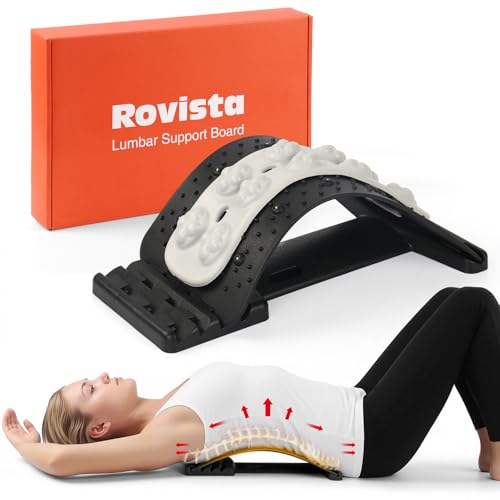 Premium Back Stretcher for Lower Back Pain Relief – 4-Level Adjustable Lumbar Support Board with Soft EVA Massage Strip – Durable & Portable Back Cracker to Release Tension and Reset Your Day (Black)