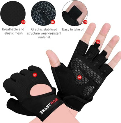 Workout Gloves for Men & Women - Fingerless Gym Gloves with Palm Protection, Breathable & Lightweight for Weightlifting, Cycling & Pull Up