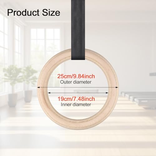 2Pcs Gymnastics Rings Wooden Gym Ring 1500Lbs, Non-Slip Gymnastics Ring, Pull Up Workout Rings, Wood Gymnastics Ring GYM Ring For Kids, Adult, Home, Gym, Exercise, Training (25mm 19cm)