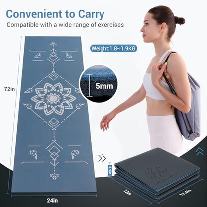 Avoalre Folding Yoga Mat, Eco-Friendly PVC Travel Yoga Mat Packable, Double Sided Non-Slip Printed Yoga Mats with Bag for Home Workout Gym Exercise Fitness Pilates Stretching (72" x 24" x 1/5" Thick)