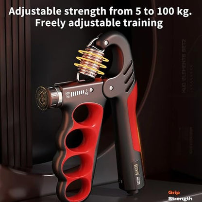 Grip Strength Trainer with Adjustable Resistance & Automatic Counter - color: Red