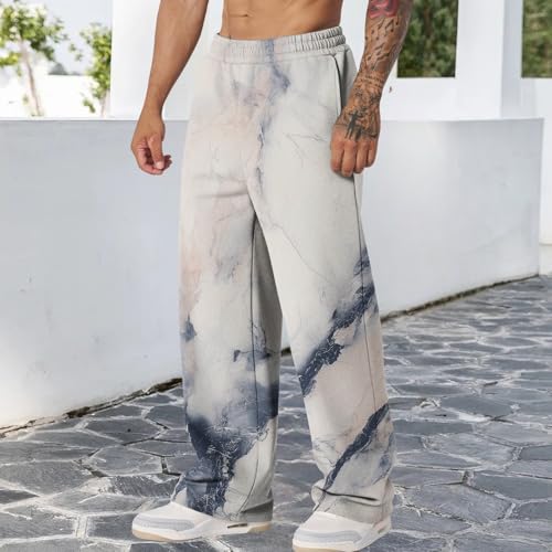 Graphic Print Pants for Men Elastic Waisted Wide Leg Baggy Sweatpants Joggers Loose Fit Streetwear Pants with Pockets - color: Style01, size: X-Small