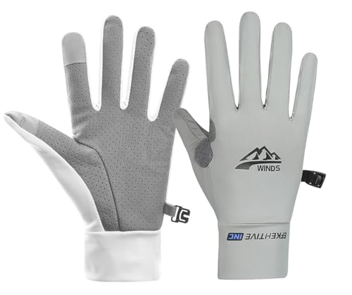 Full Finger UV Protection Gloves - Women & Men, Thin Fishing, Hiking, Cycling, Driving, Gym Gloves - color: Grey, size: Large