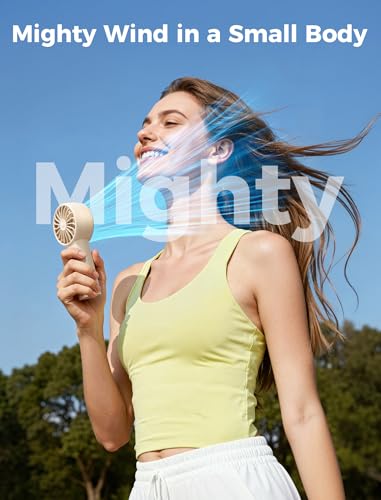 Aecooly Mighty Portable Fan, Powerful Handheld Fan, USB Rechargeable [10H Max Cooling Time], Mini Personal Battery Powered, Pocket for Travel, Summer, Gifts for Women, Girls -Beige