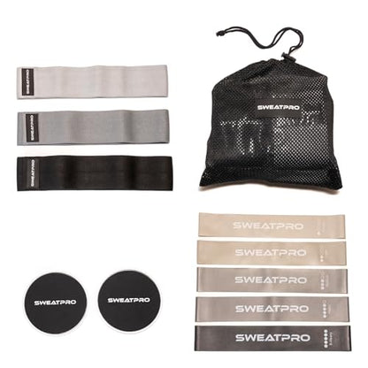 3-in-1 Exercise & Toning Kit – Non-Slip Fabric Booty Bands, Strength Resistance Bands & Core Sliders – Total Body Home Gym for Glutes, Legs & Abs – Portable Fitness Set with Carry Bag