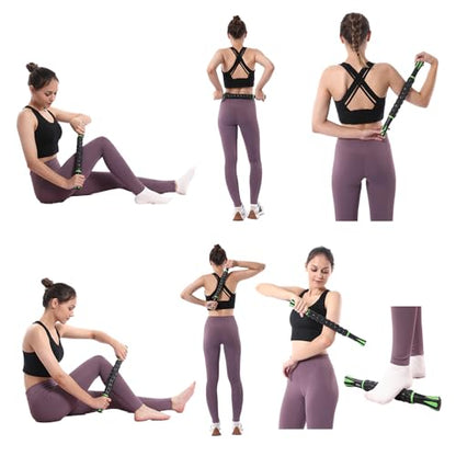 Muscle Roller Massage Roller Stick- Deep Tissue Fascia Blaster for Myofascial Pain Relief, Lymphatic Drainage & Body Sculpting, Handheld Physical Therapy & Recovery Tool (Green black-18 inch) - color: Green Black