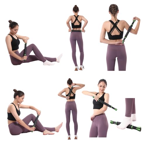 Muscle Roller Massage Roller Stick- Deep Tissue Fascia Blaster for Myofascial Pain Relief, Lymphatic Drainage & Body Sculpting, Handheld Physical Therapy & Recovery Tool (Green black-18 inch)