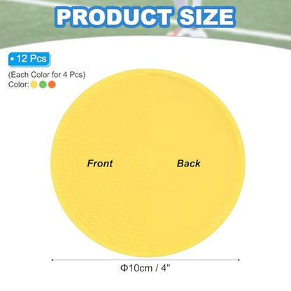 PATIKIL Spot Markers 4 Inch, 12 Pcs Non-Slip Floor Dots Agility Markers Flat Field Cones Poly Dots for Gym PE Speed Training Dance Soccer Basketball Sports, Yellow/Green/Orange