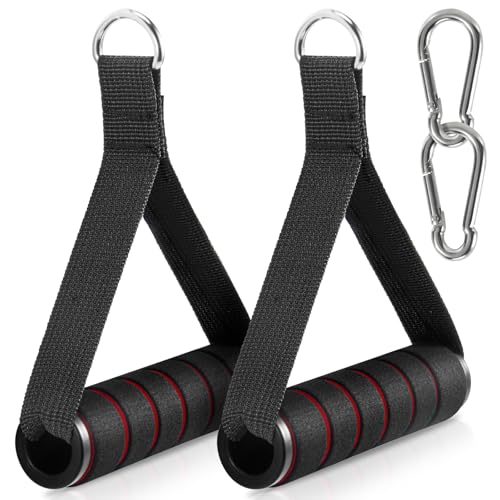 2 Pack Upgraded Exercise Handles, Gym Handle Equipment for Cable Machine Attachments, Strength Training Workout, Pilates, Home Gym, Resistance Bands, Heavy Duty Workout Accessories - color: Black-Red