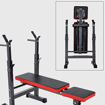 Multi-Function Weight Lifting Home Gym Fitness Barbell Rack Dipping Station Squat Stand, Foldable Bench Press Stool with Bench Press Stool for Indoor Dumbbells Workout