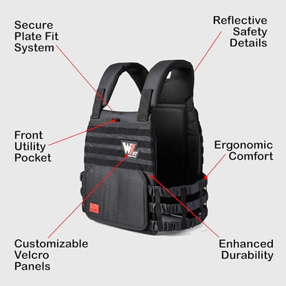 Weighted Vest – Adjustable 14–60 lb Capacity for Men and Women, Weight Vest for Training, Strength & Functional Fitness, Durable Workout Vest, Plates Sold Separately - color: Black
