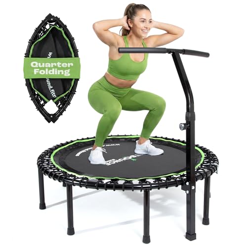 MXL Just Bounce 44" Bungee Rebounder, Premium Quarter-Folding Mini Trampoline for Adults with Handle, Silent & Low-Impact Bounce, Perfect for Indoor, T-Bar for Stability, 330lb/440lb Weight Limit